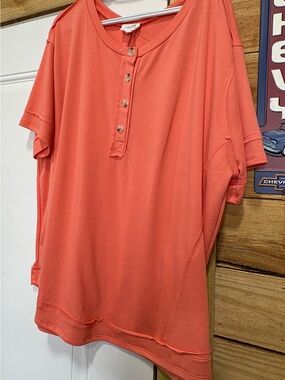 Coral Short-Sleeve Henley Shirt